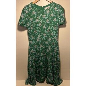 Loft‎ Petite 4P Green Floral Dress Lightweight Short Sleeves EUC Zip Back